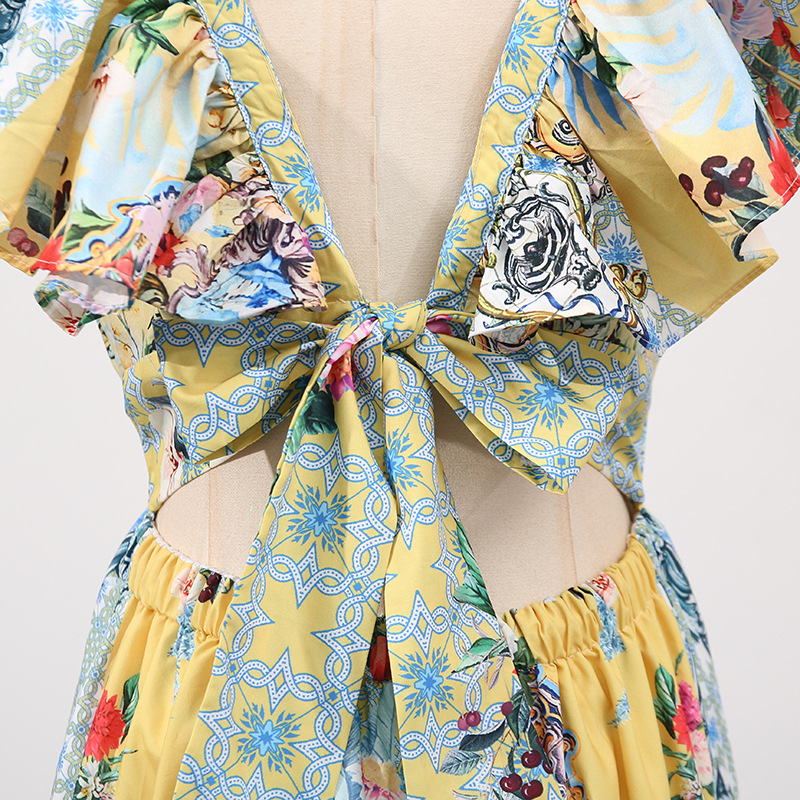 Bohemian Vacation Maxi Dress Printed Painted V neck Slim Fit Slimming Dress - Image 8