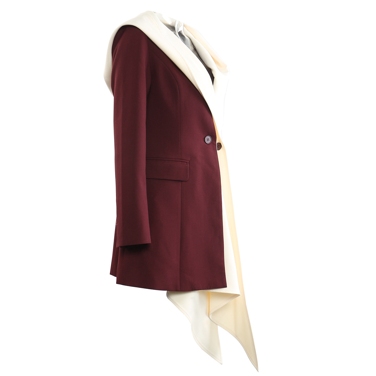 Irregular Asymmetric Stitching Faux Two Piece Hooded Mid Length Blazer Top - Image 2
