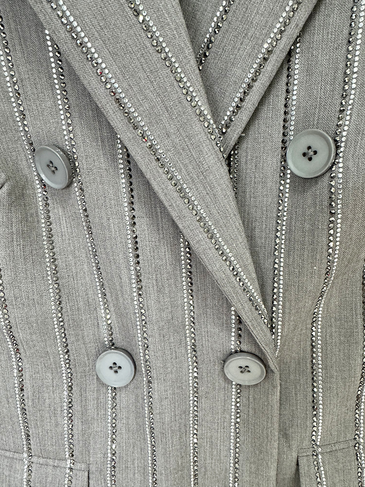 Spring Advanced Gray Heavy Embroidery Drilling Double Breasted Work Pant Two Piece Set - Image 6