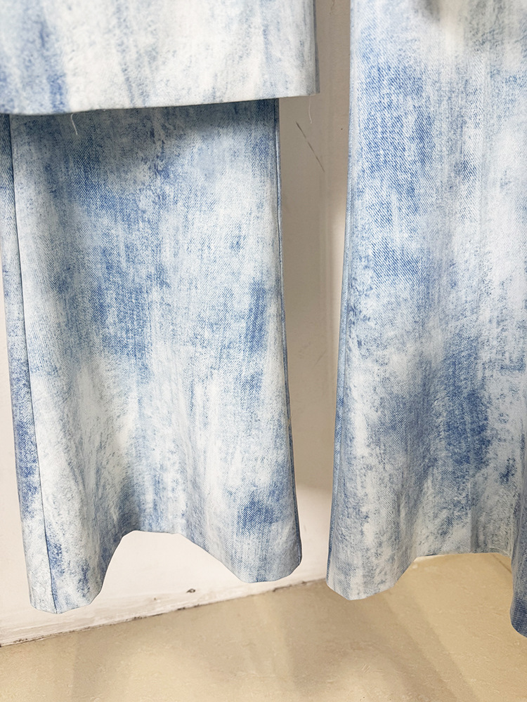 Spring Tie Dyed Printed Slim Fit Mid Length Blazer Trousers Two Piece Set - Image 10