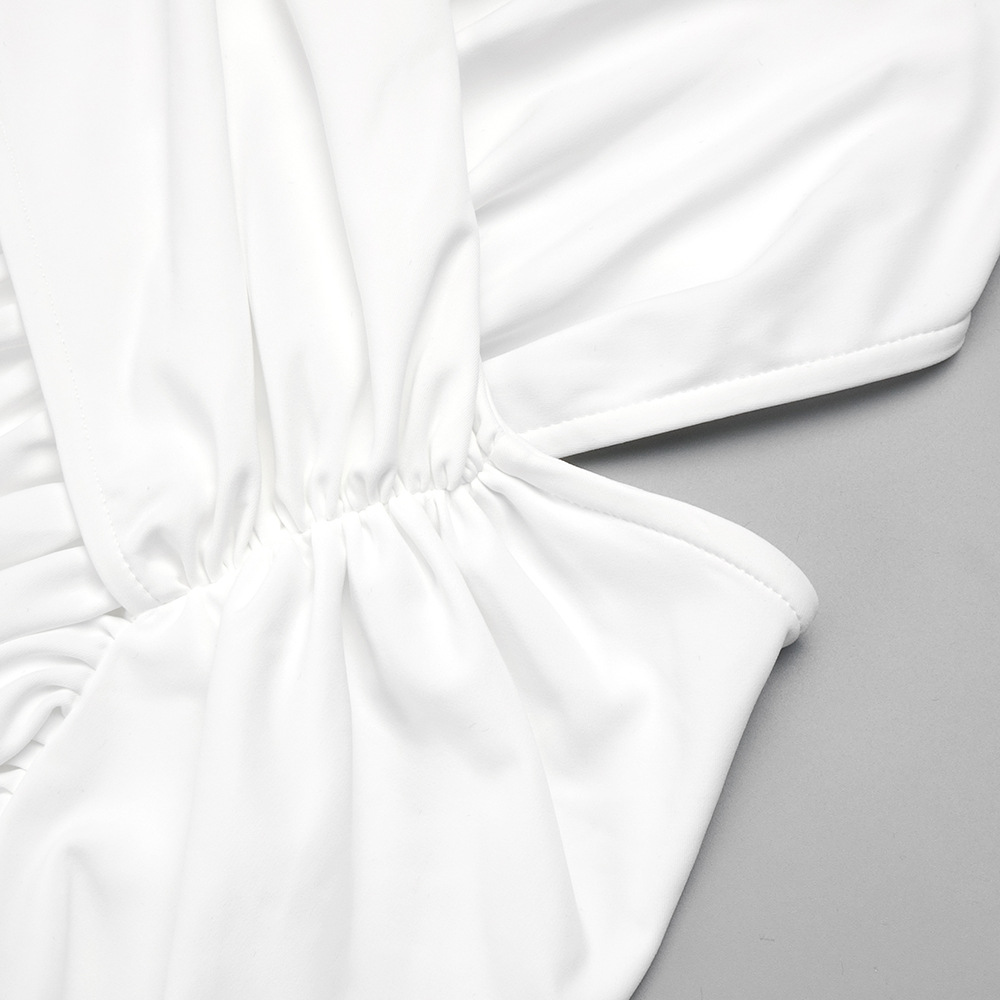 White Long Sleeve Pleating Hollow Out Cutout Cross Dress - Image 7