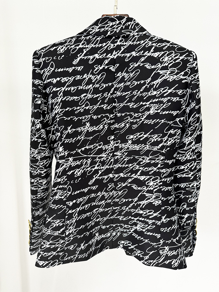 Early Spring Series Star English Letter Graphic Printing Double Breasted Slim Fit Blazer Jacket - Image 2