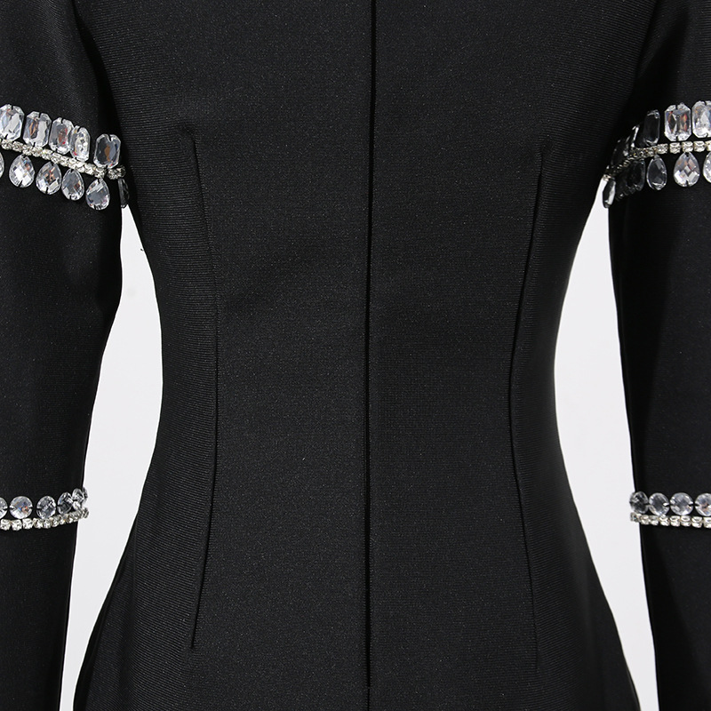 Elegant Fashionable Rhinestone V Neck Slim Fit Sheath Dress - Image 5