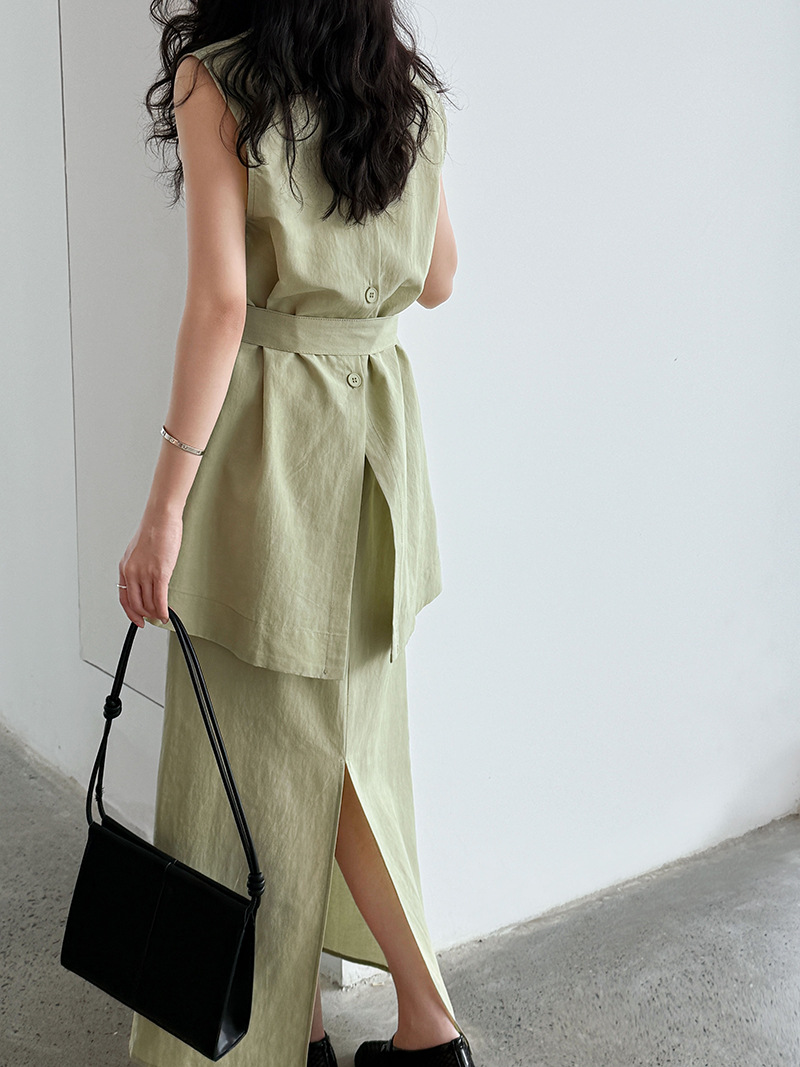 High Grade Cinched Sleeveless Top with High Waist Skirt Two Piece Sets - Image 7