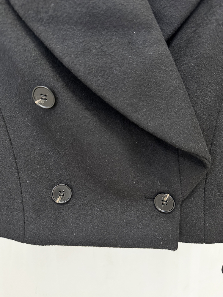 Early Autumn Double Breasted Simple Slim Fit Large Collared Woolen Jacket Coat - Image 7