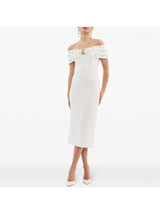 Off Shoulder Beads Rhinestones Mid Length Dress