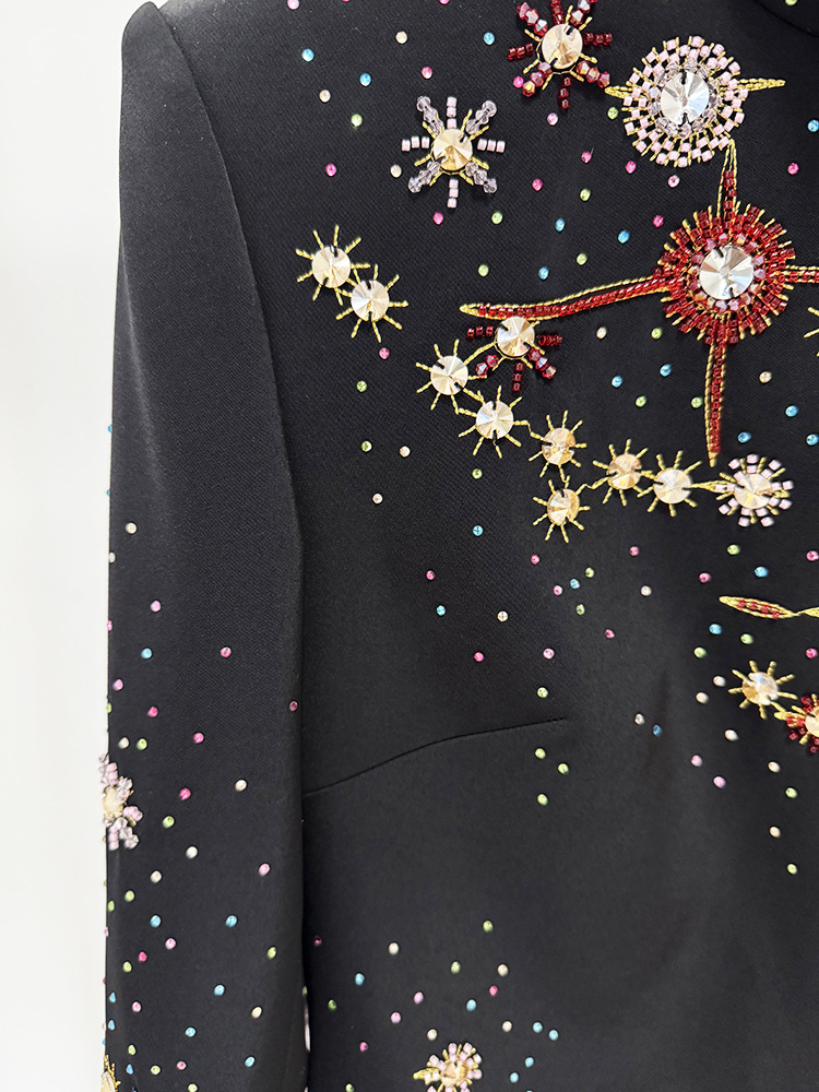 Exquisite Rhinestone Embroidered Beads Rhinestone Slim Fit Long Sleeved Dress - Image 10