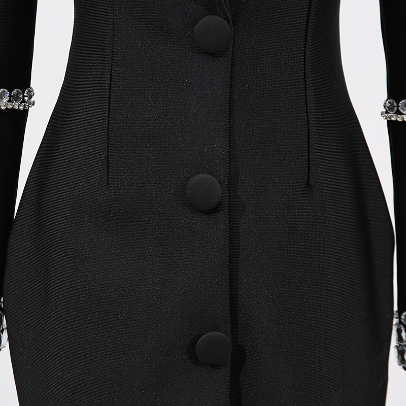 Elegant Fashionable Rhinestone V Neck Slim Fit Sheath Dress - Image 3