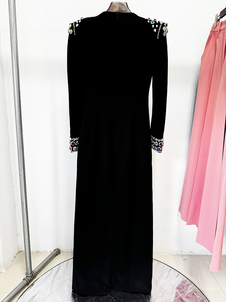 Elegant Heavy Industry Gem Diamond Long Sleeve Maxi Dress Formal Dress - Image 4