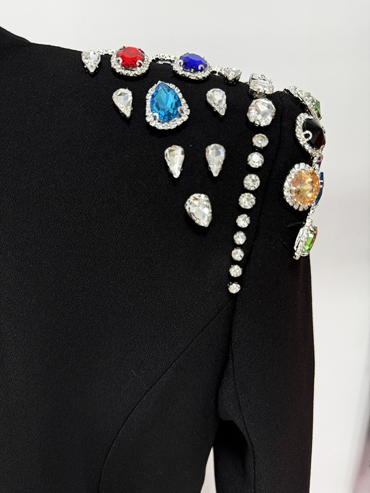 Elegant Heavy Industry Gem Diamond Long Sleeve Maxi Dress Formal Dress - Image 6