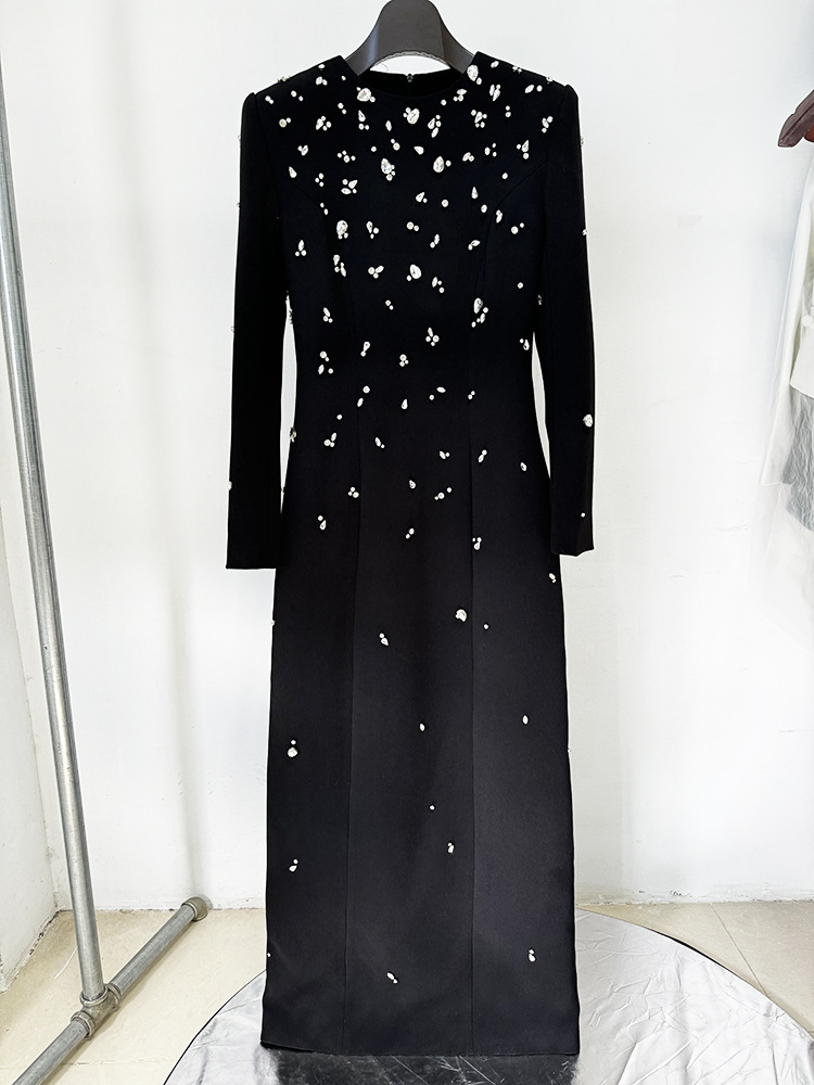Elegant Heavy Industry Beads Diamond Long Sleeve Formal Dress - Image 2