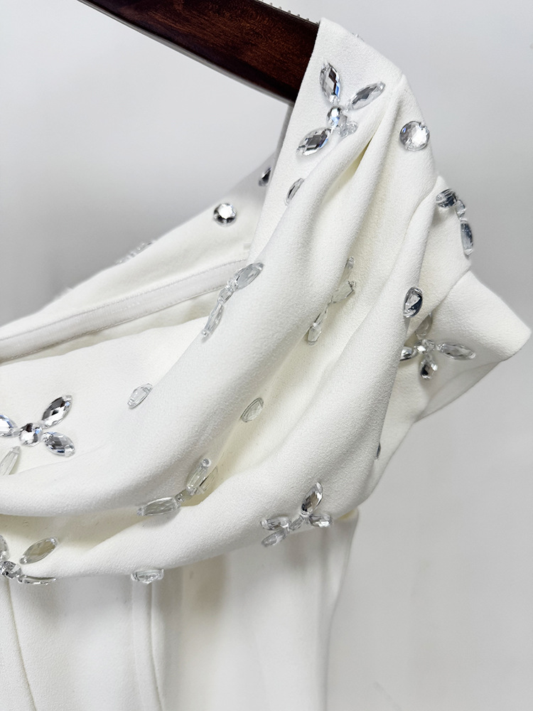 Off Shoulder Beads Rhinestones Mid Length Dress - Image 10