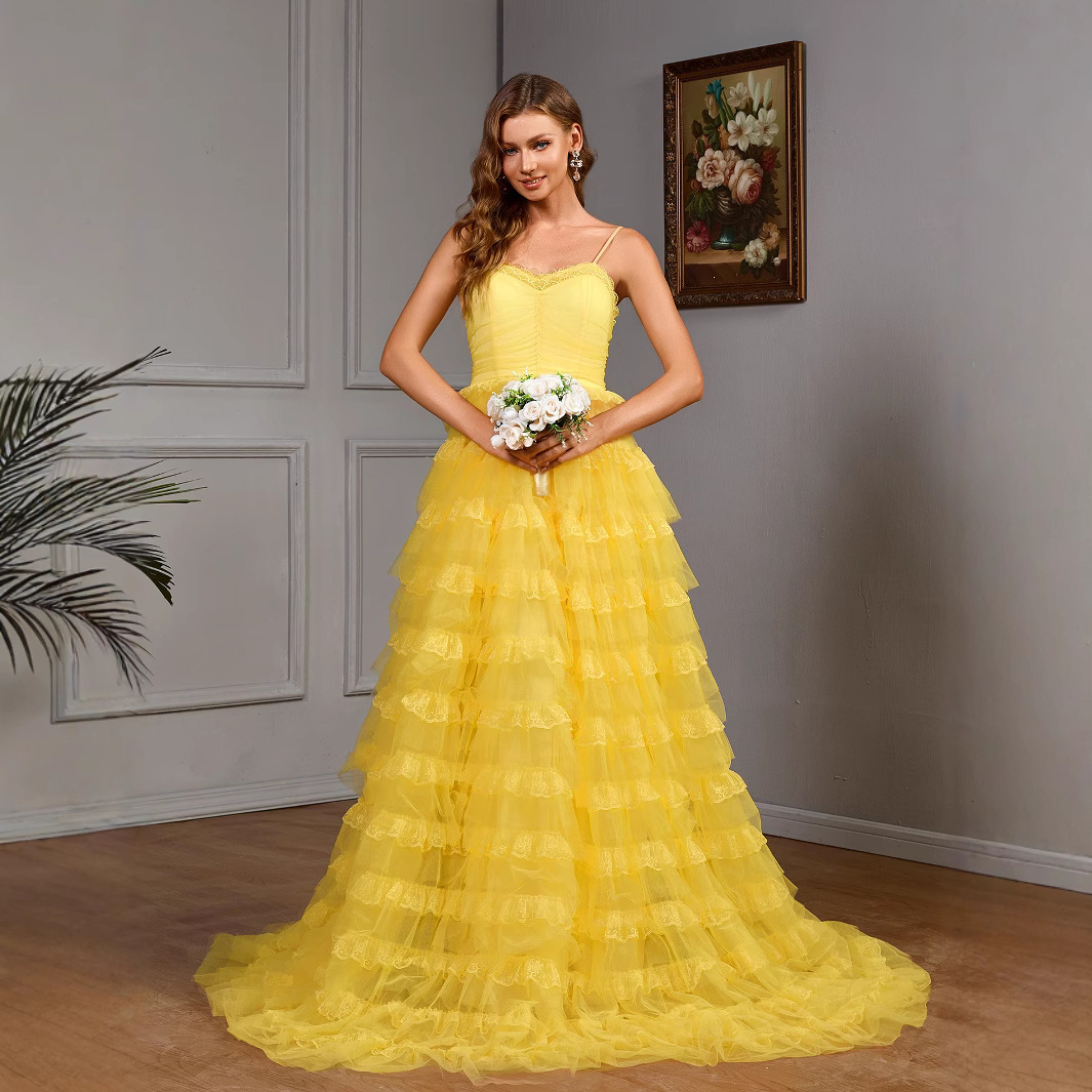 Bandeau Sling Solid Color Dress Slim Wide Hem Long Dress