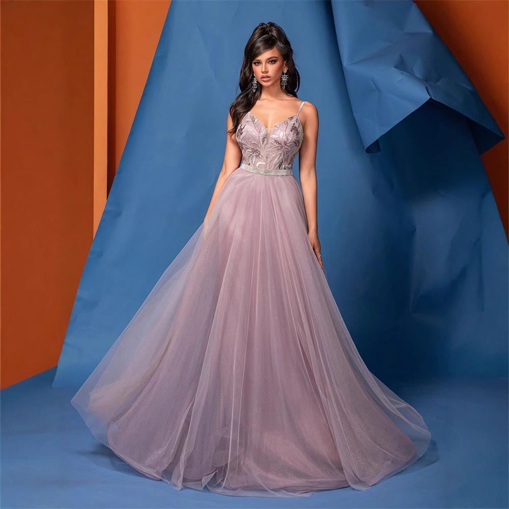Bridesmaid V Neck Brace Sequin Pink Backless Formal Dress - Image 5