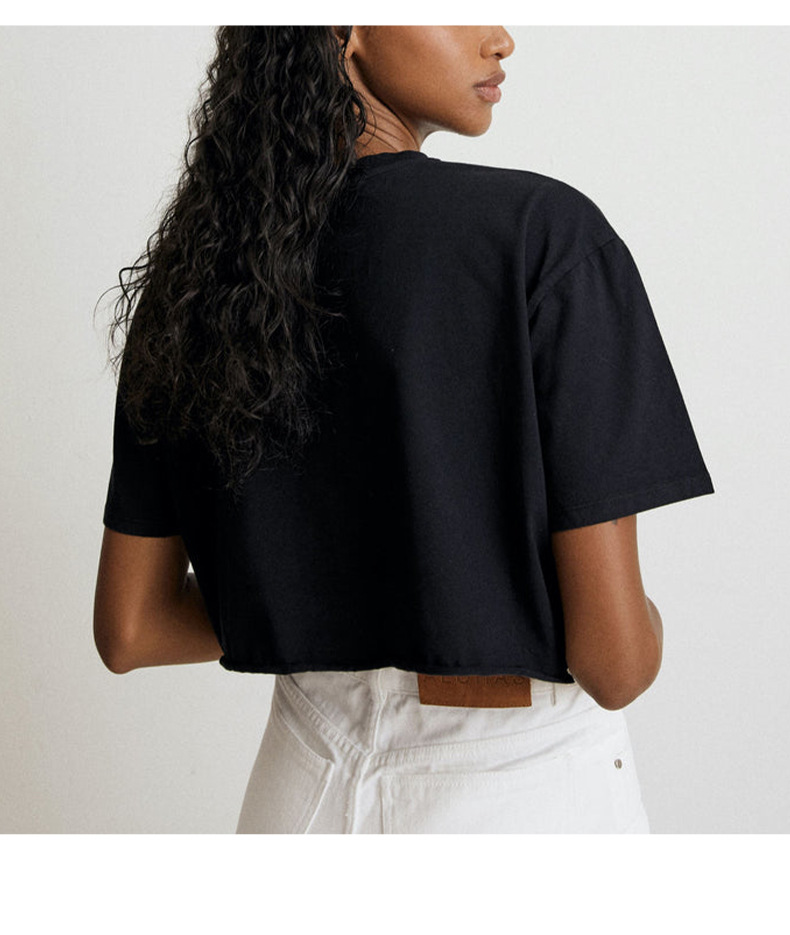 Short Sleeved T shirt Summer Pure Cotton Solid Color Cropped Round Neck Top - Image 9