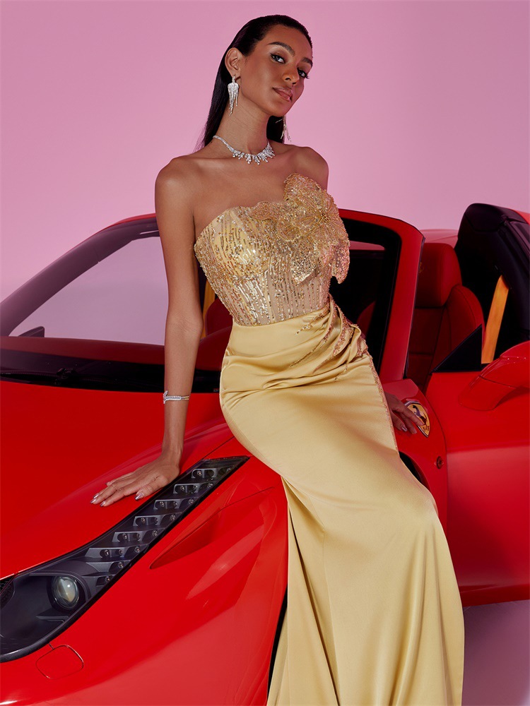 Elegant Sequin Floral Stitching Formal Evening Dress - Image 3