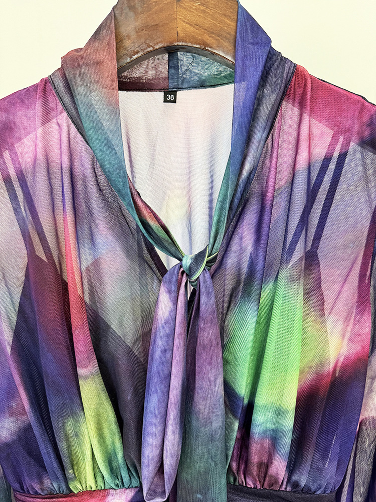 Spring Summer Star Bay Sleeve Colorful Printed Maxi Dress - Image 4