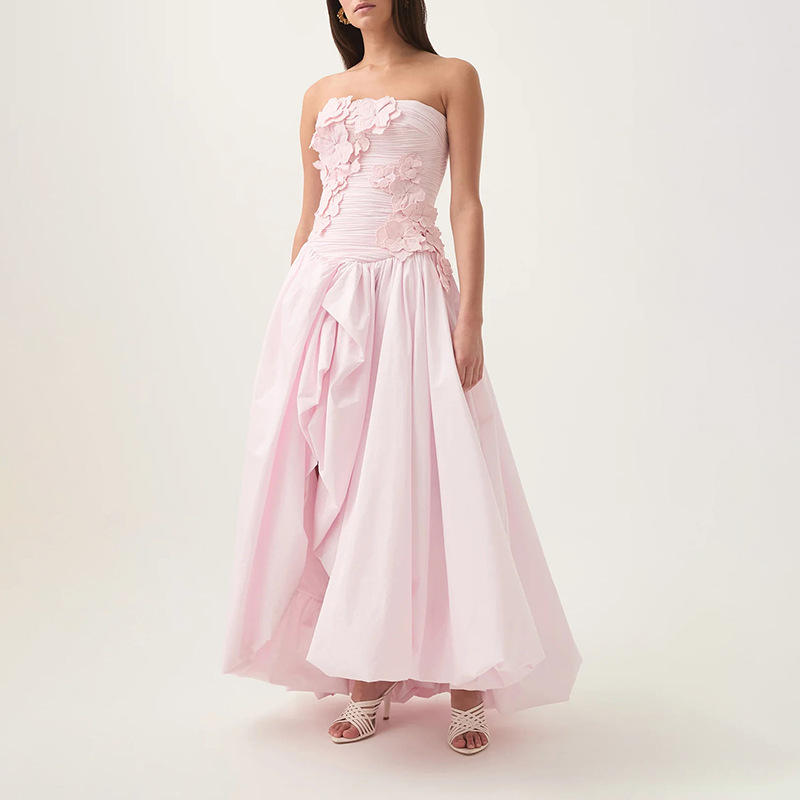 Side Slit Three Dimensional Floral Collage Design Off Shoulder Dress - Image 2