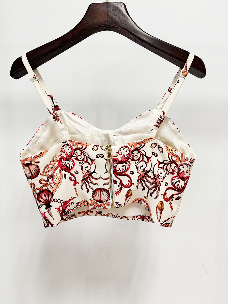 Early Spring Underwater World Printed Camisole Short Coat Trousers Three-Piece Sets - Image 6