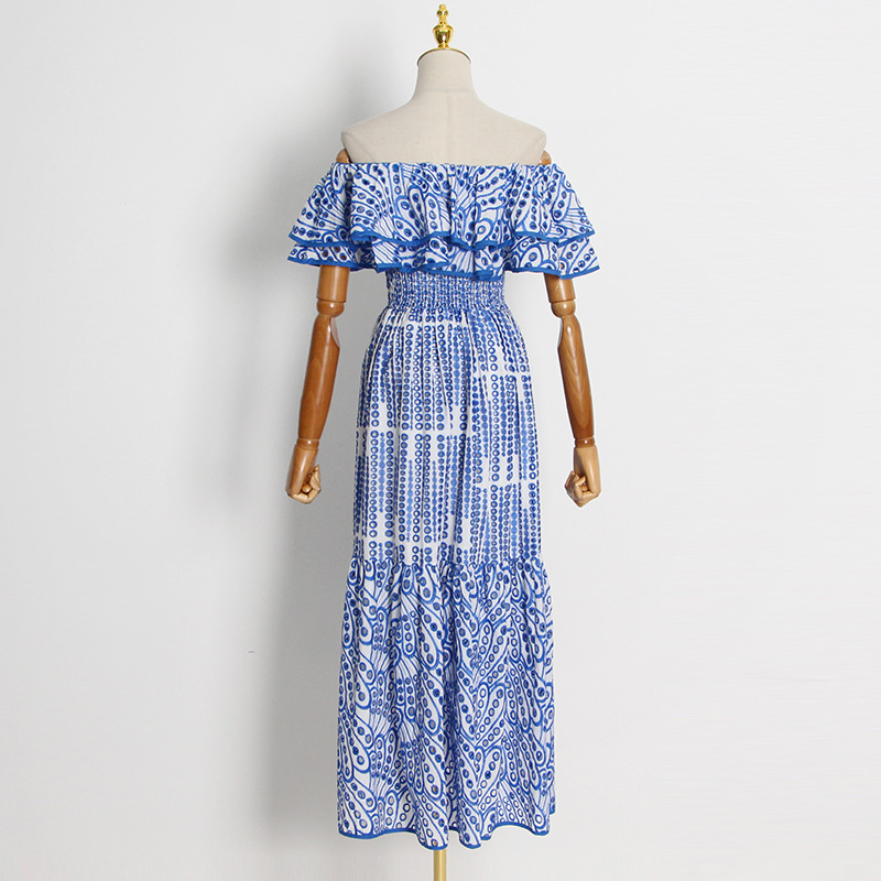 Elegant Double Layer Lotus Leaf Off Neck Embroidered Hollow out Maxi Dress - Image 4