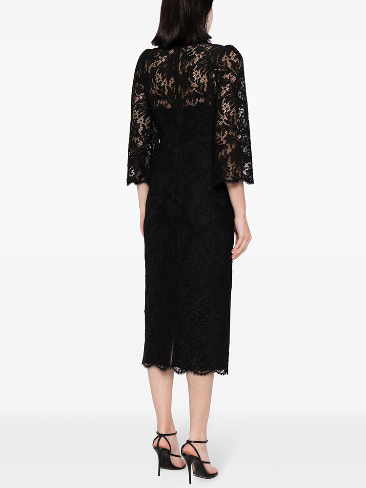 Spring Summer Star Bead Diamond Long Sleeve Slim Water Soluble Lace Dress - Image 3
