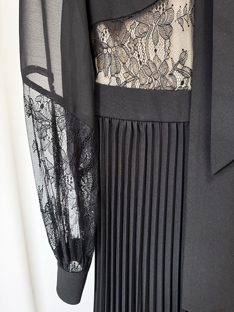tar Lace Stitching Pleated Maxi Dress Floor Length Dress - Image 5