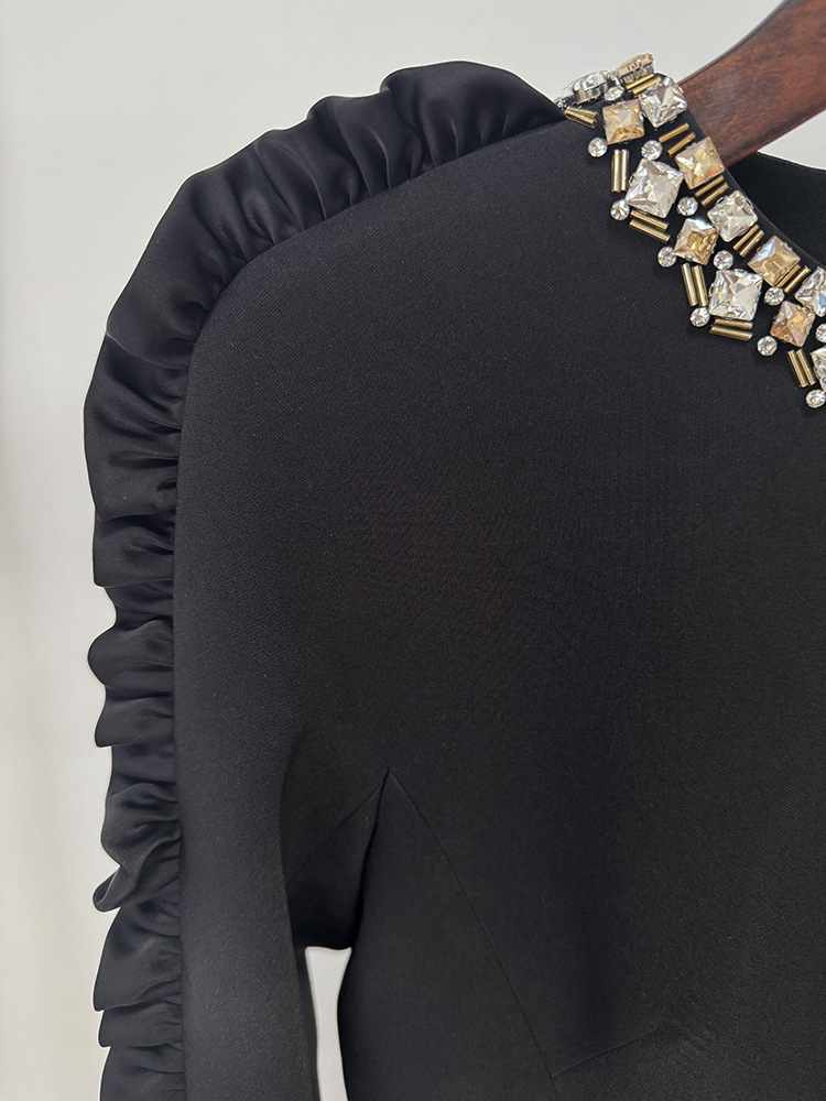 Autumn Star Fashionable Stringy Selvedge Three Dimensional Decoration Long Sleeve Mid Length Dress - Image 5
