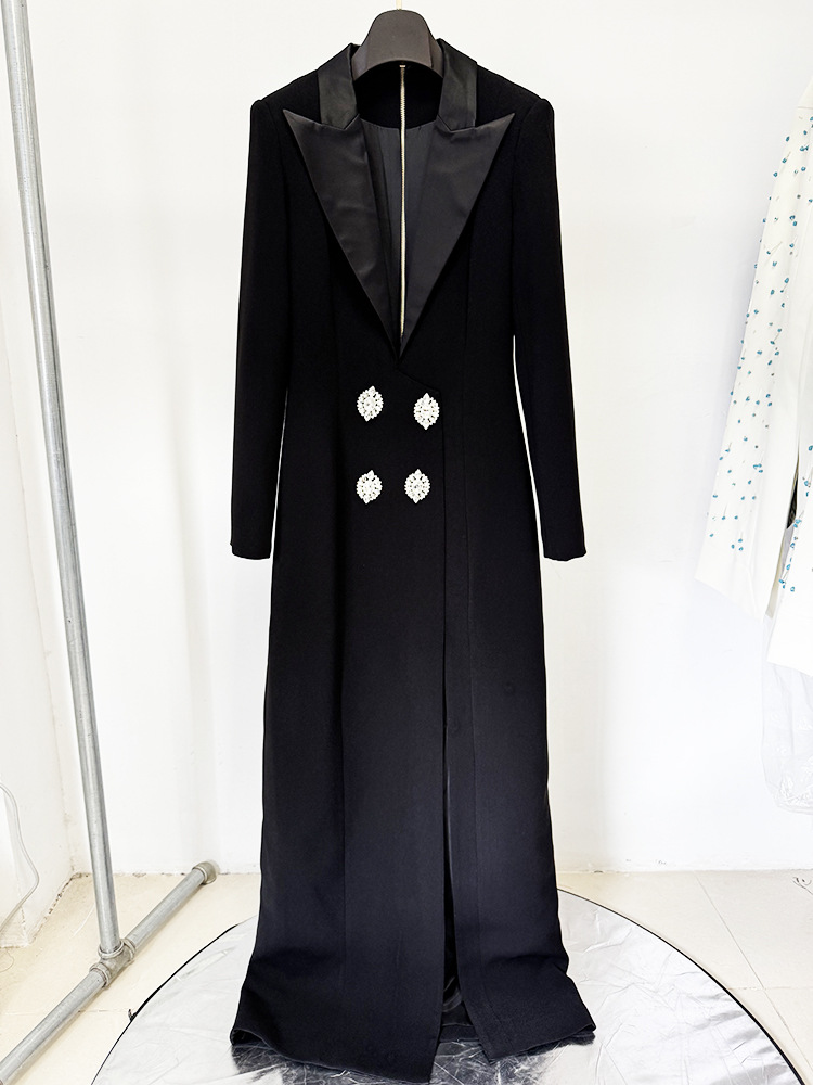 Diamond Button Deep V Plunge Collar Split Dress Maxi Dress - Image 4