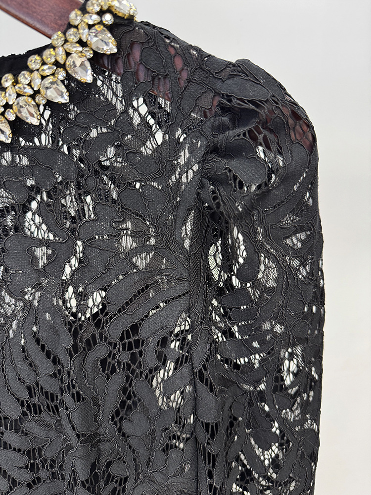 Spring Summer Star Bead Diamond Long Sleeve Slim Water Soluble Lace Dress - Image 15