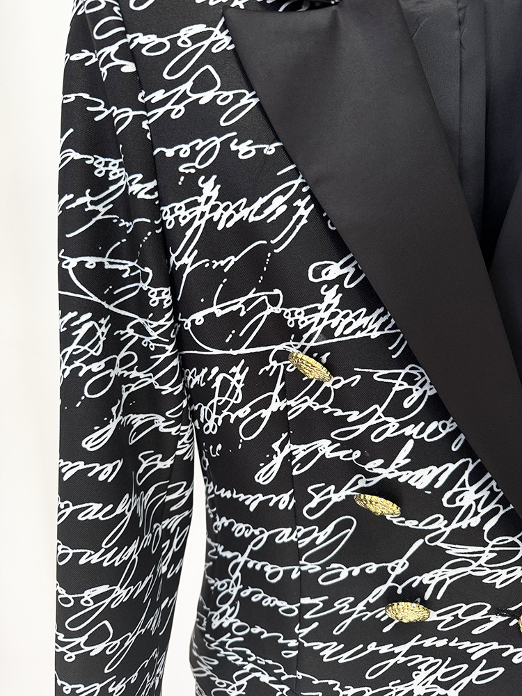 Early Spring Series Star English Letter Graphic Printing Double Breasted Slim Fit Blazer Jacket - Image 4