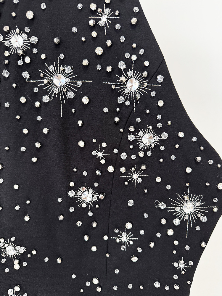 Three Dimensional Beads Rhinestones Stretch Halter Maxi Dress - Image 8