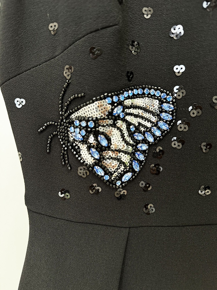 Women Spring Summer Star Heavy Industry Beads Diamond Butterfly Slim Vest Dress - Image 7