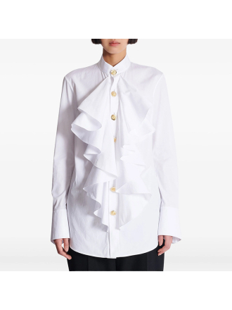 Slim Ruffle Ruffle All Match White Long Sleeve Shirt