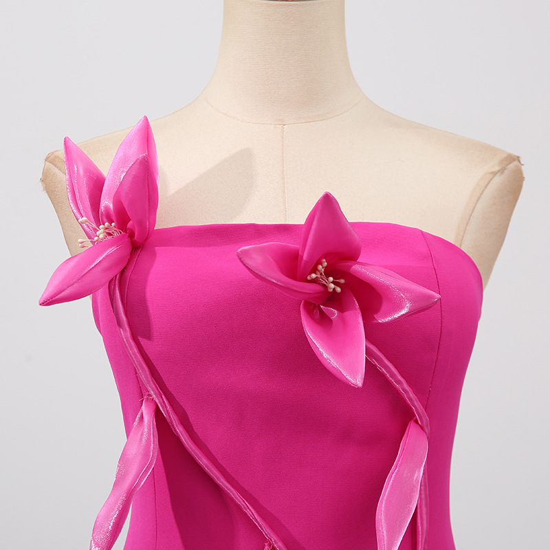 Elegant Summer Patchwork Three Dimensional Floral Slim Fit Slit Dress - Image 6