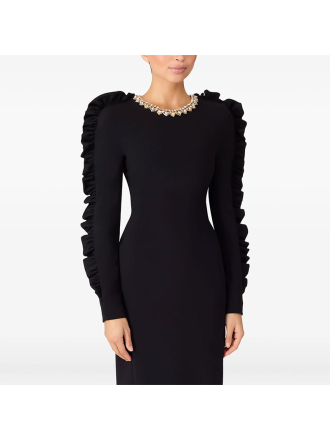 Autumn Star Fashionable Stringy Selvedge Three Dimensional Decoration Long Sleeve Mid Length Dress