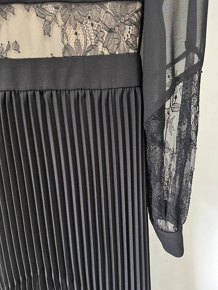 tar Lace Stitching Pleated Maxi Dress Floor Length Dress - Image 8