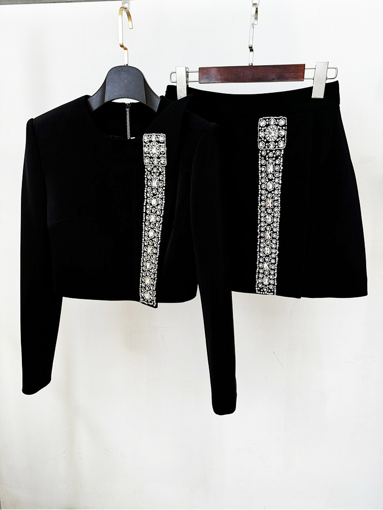 Single Collar Heavy Industry Beads Diamond Top Skirt Set Two Piece Set - Image 2