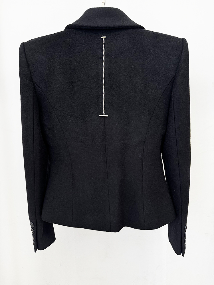 Early Autumn Double Breasted Simple Slim Fit Large Collared Woolen Jacket Coat - Image 4