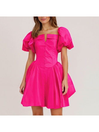 French Elegant Short Collarless Sleeve Waist Slimming Design High Waist Dress