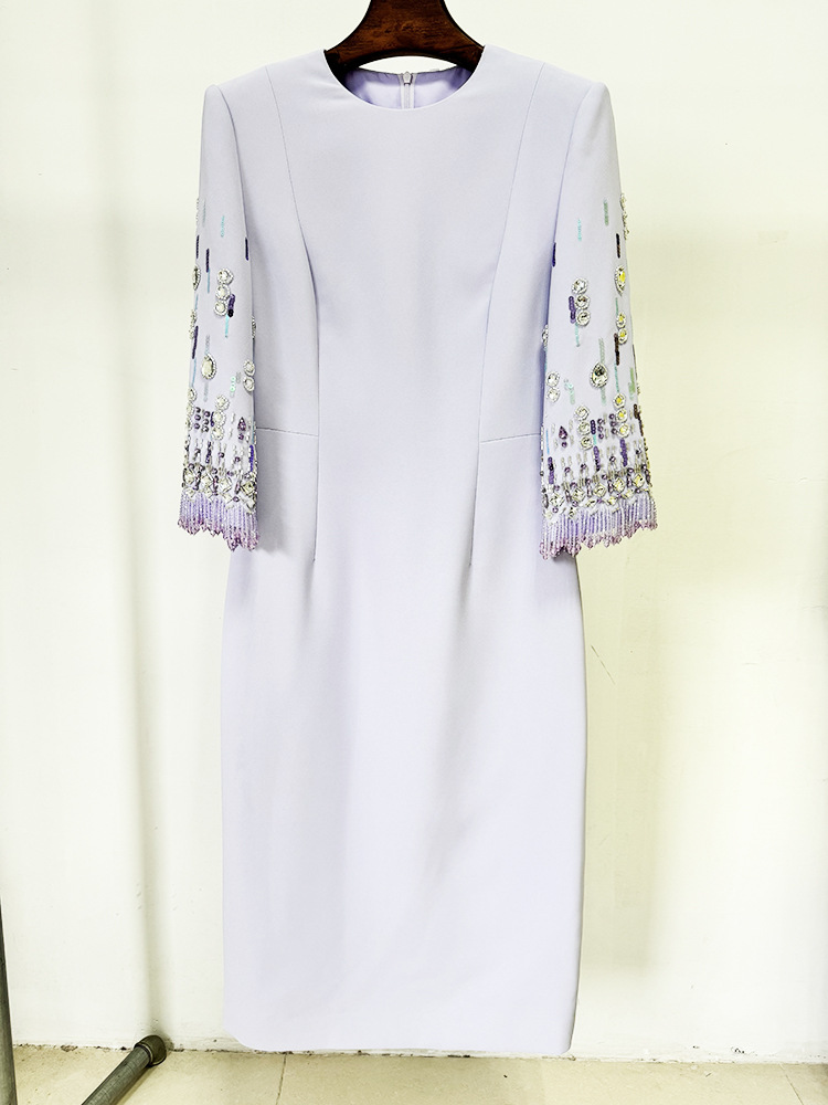 Star Heavy Industry Beads Diamond Embedded Mid Length Dress - Image 3