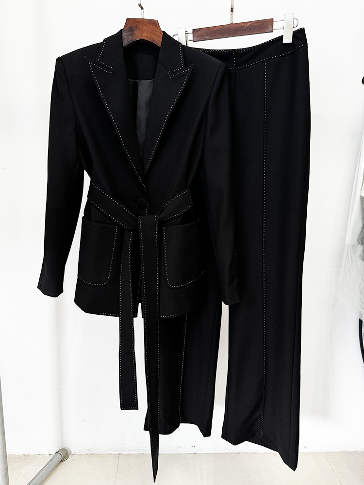 Star Beading Decorative Series Belt Work Pant Suit Two Pieces Set - Image 4