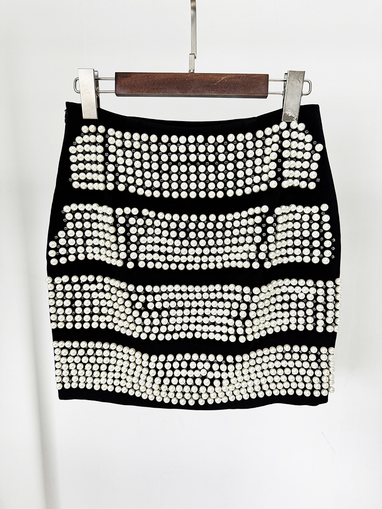 Early Spring Personalized Shrug Point Slim Blazer Heavy Industry Pearl Beaded Skirt Sets - Image 9