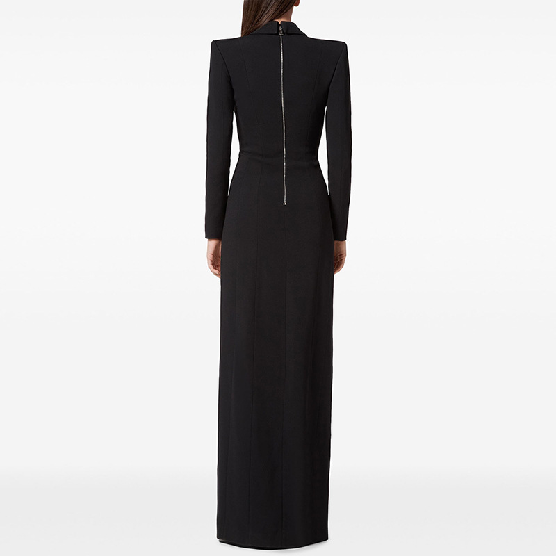 Diamond Button Deep V Plunge Collar Split Dress Maxi Dress - Image 2