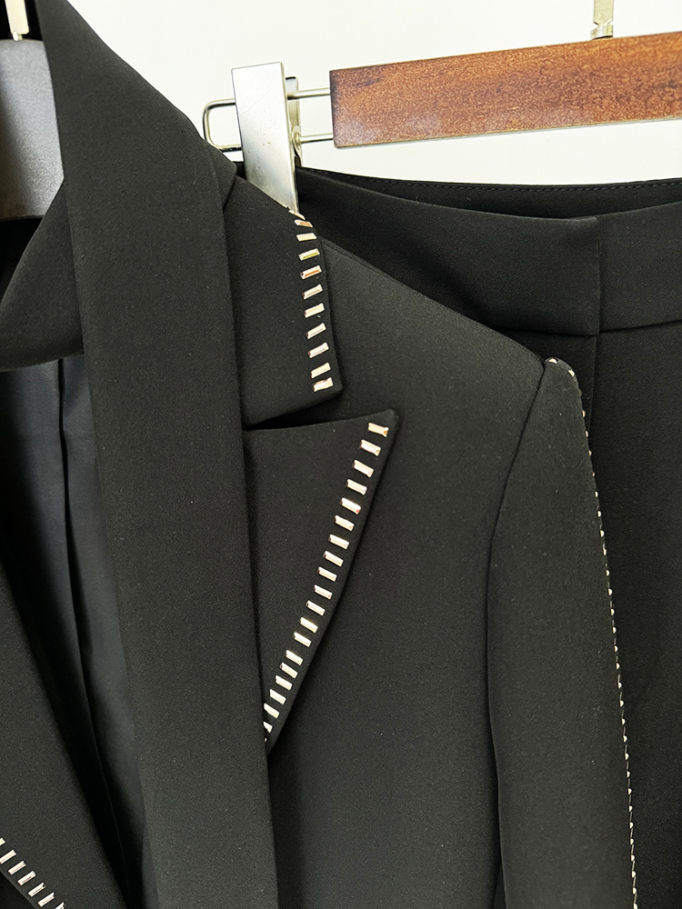 Scarf Drilling Loose Blazer Trousers Suit Two Pieces Set - Image 4
