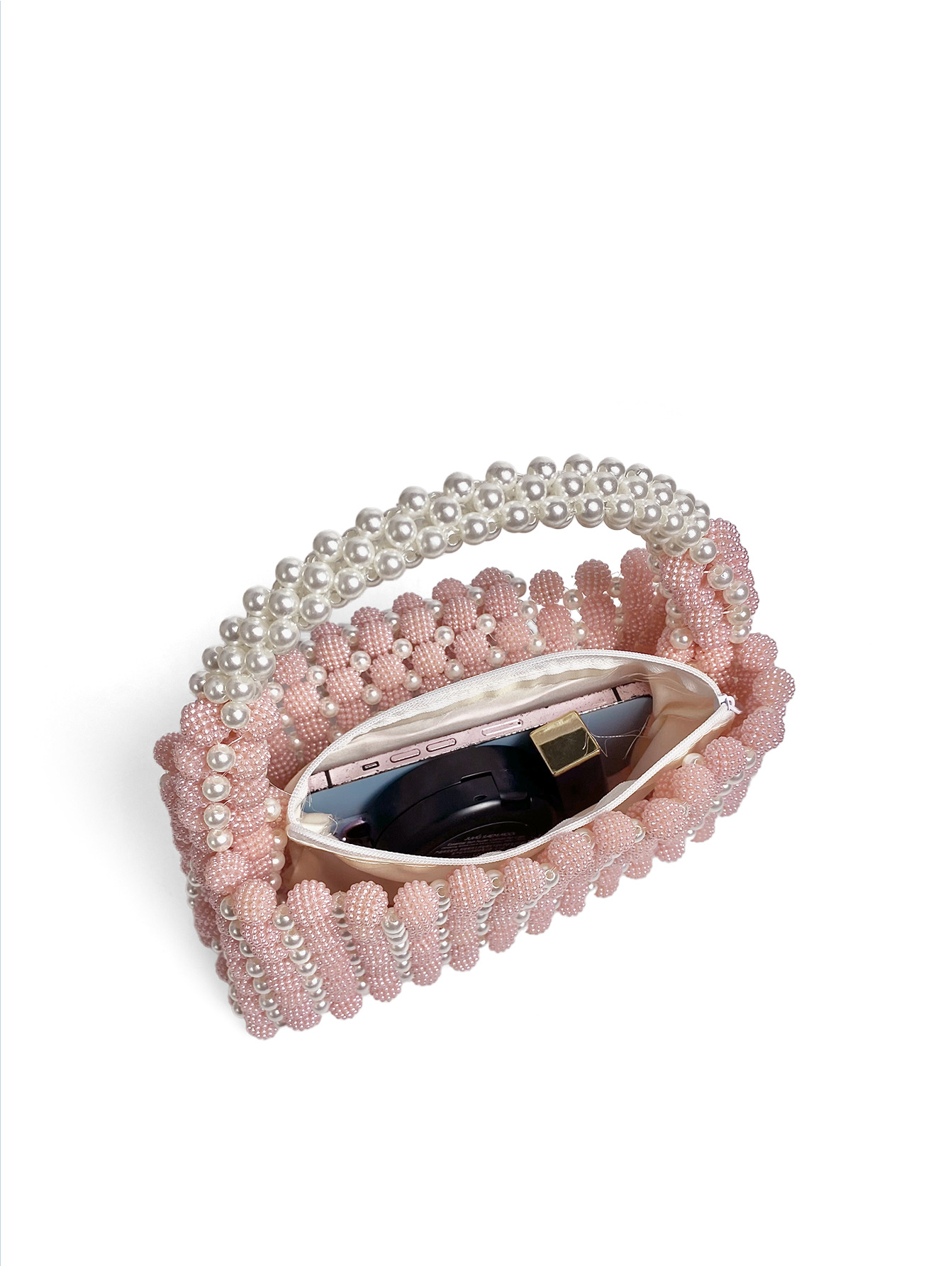 Autumn Textured Niche Advanced Pink Waxberry Pearl Ball Handmade Beaded Handbag - Image 2