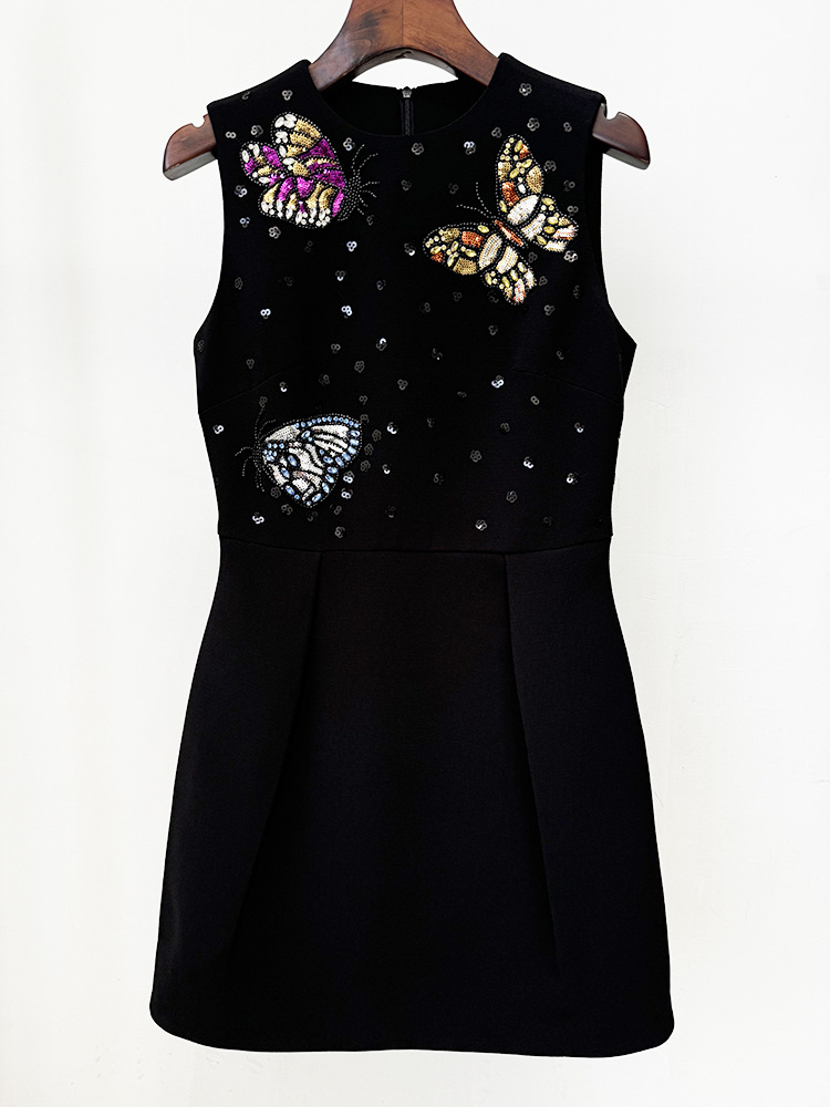 Women Spring Summer Star Heavy Industry Beads Diamond Butterfly Slim Vest Dress - Image 3