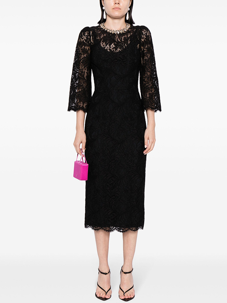 Spring Summer Star Bead Diamond Long Sleeve Slim Water Soluble Lace Dress - Image 2