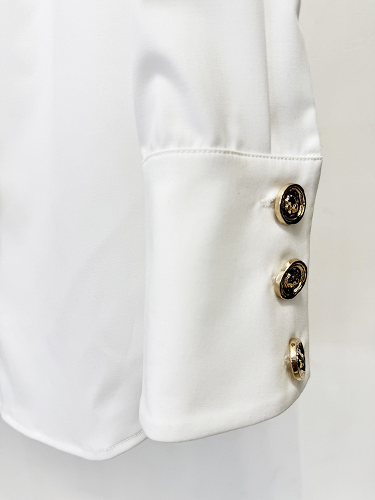 Slim Ruffle Ruffle All Match White Long Sleeve Shirt - Image 6