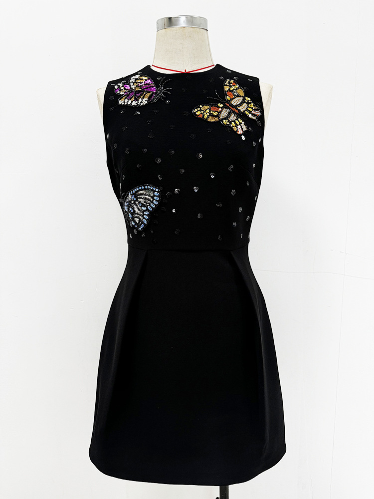 Women Spring Summer Star Heavy Industry Beads Diamond Butterfly Slim Vest Dress - Image 2