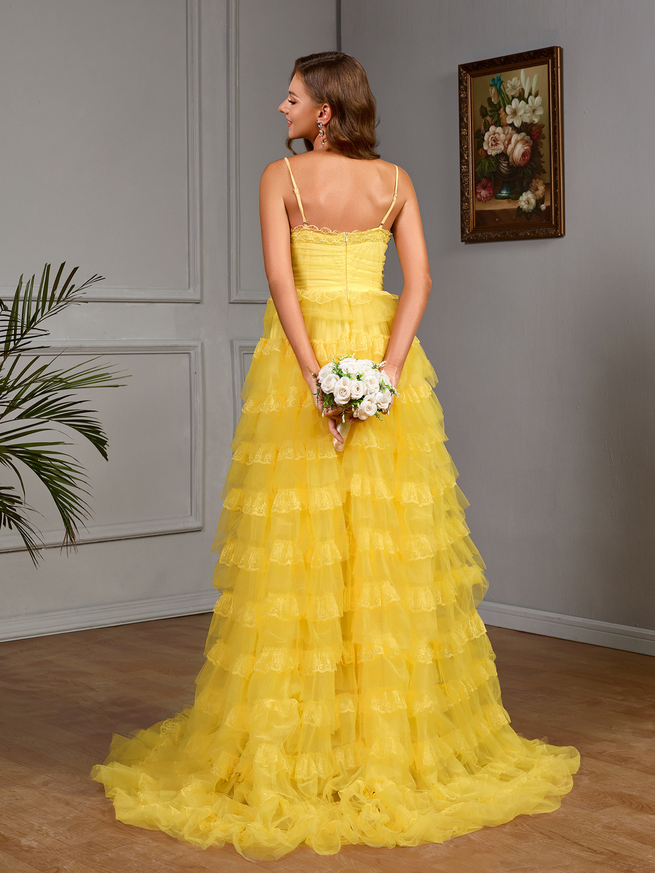 Bandeau Sling Solid Color Dress Slim Wide Hem Long Dress - Image 2